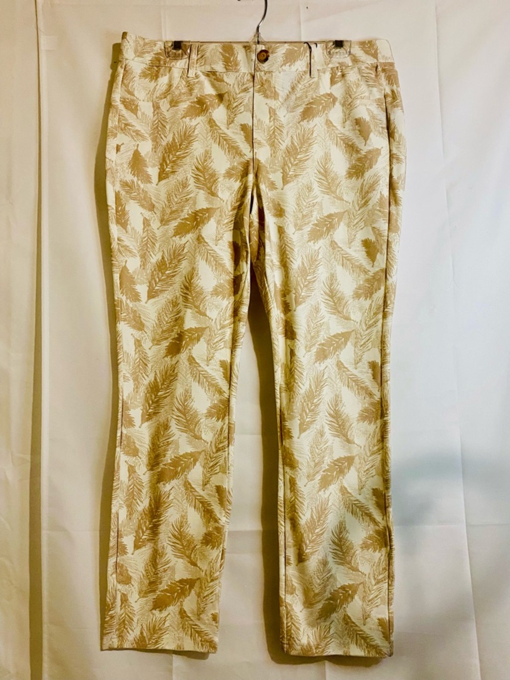One 5 One Beige Leaf-Print Boot Cut Pants